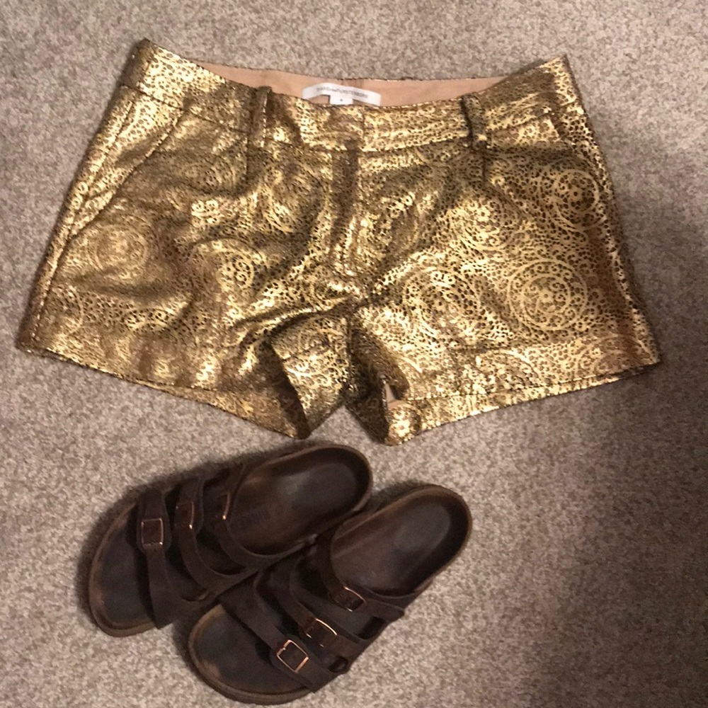 Gold lace overlay shorts by Diane von Furstenberg